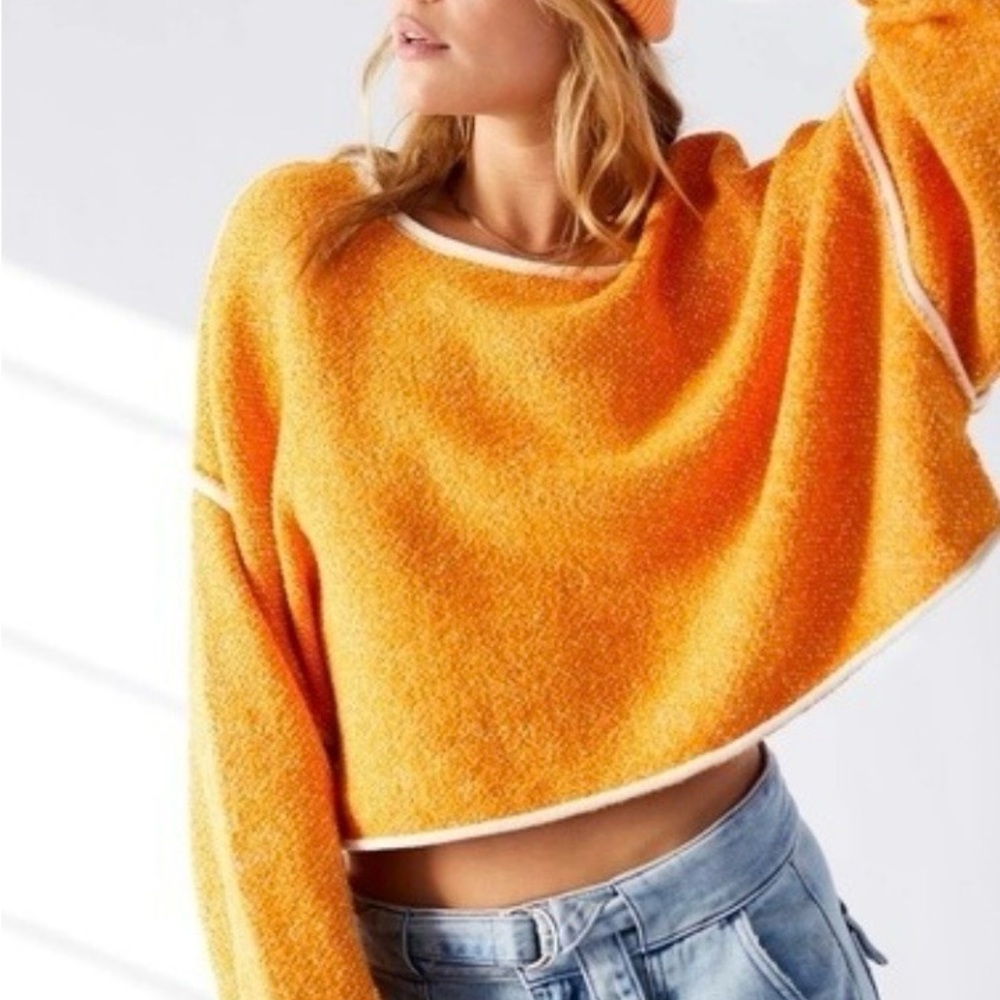 Free People Orange Cropped Scoop Neck Sweater